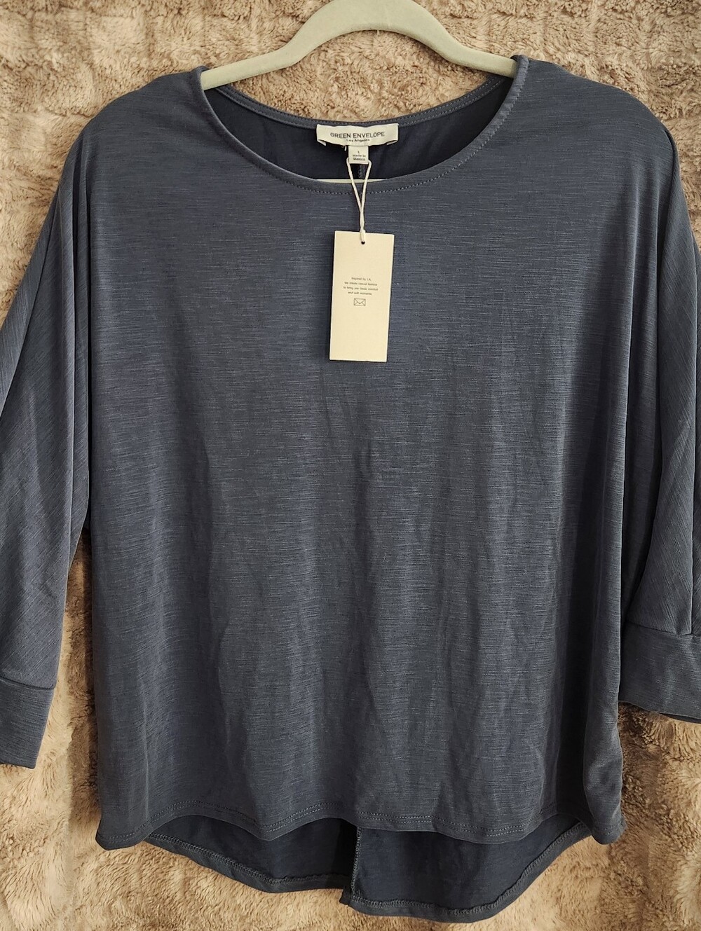 Nwt Green Envelope 3/4 Sleeve Navy Top Sz Large
